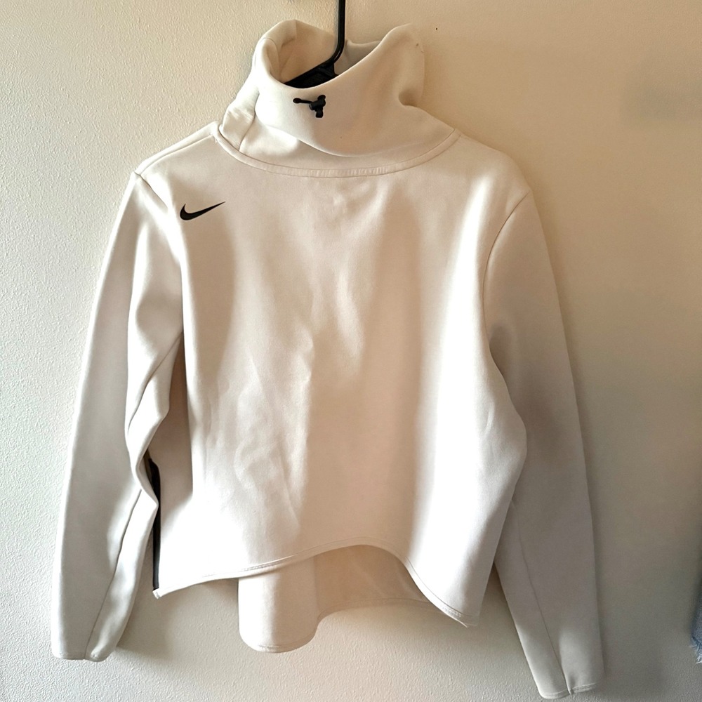 Nike cream dri-fit cropped funnel neck sweatshirt with black Nike logo size M - Picture 1 of 11